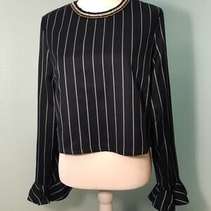 Endless Rose Crop Top, Navy Blue w/White Stripe